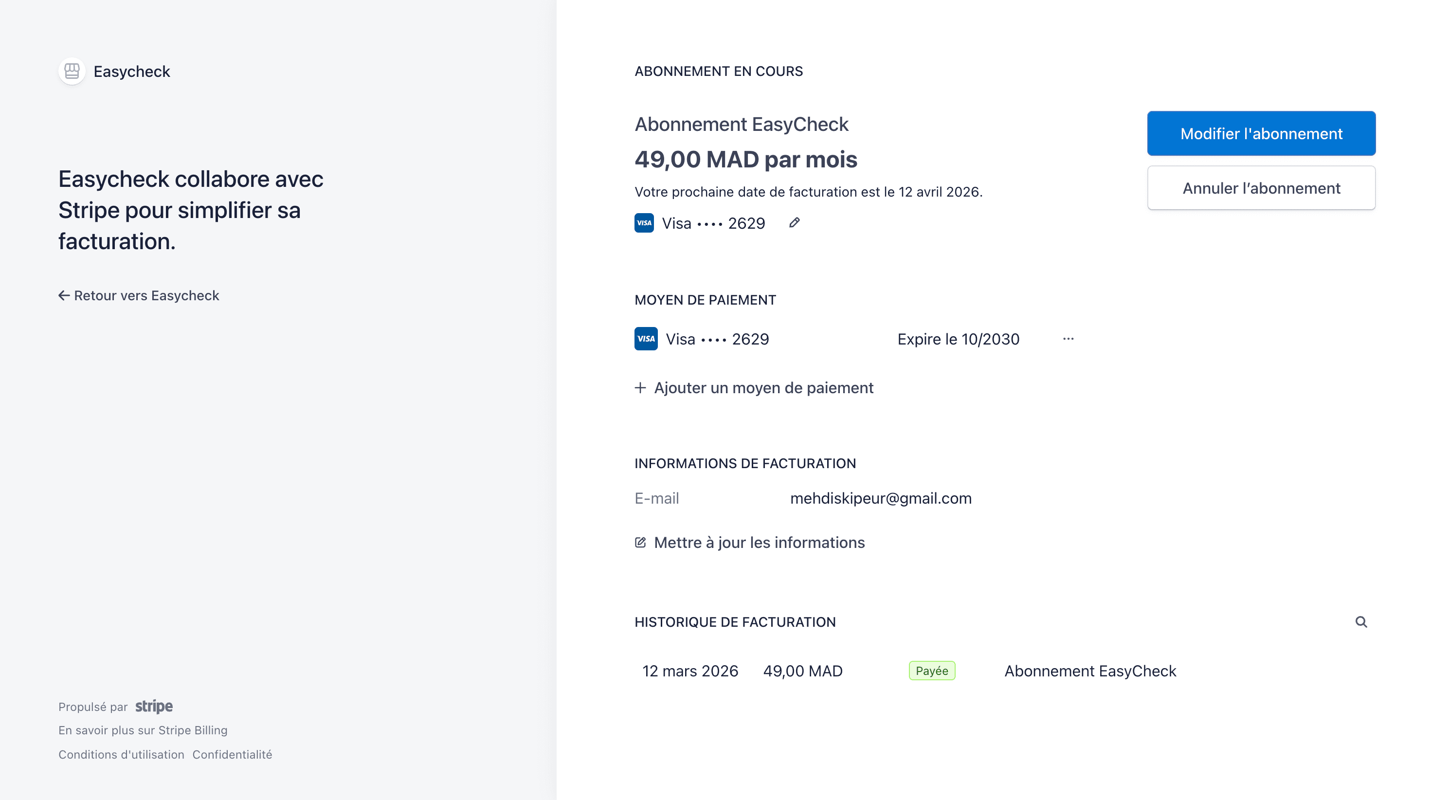 Modifier l'abonnement